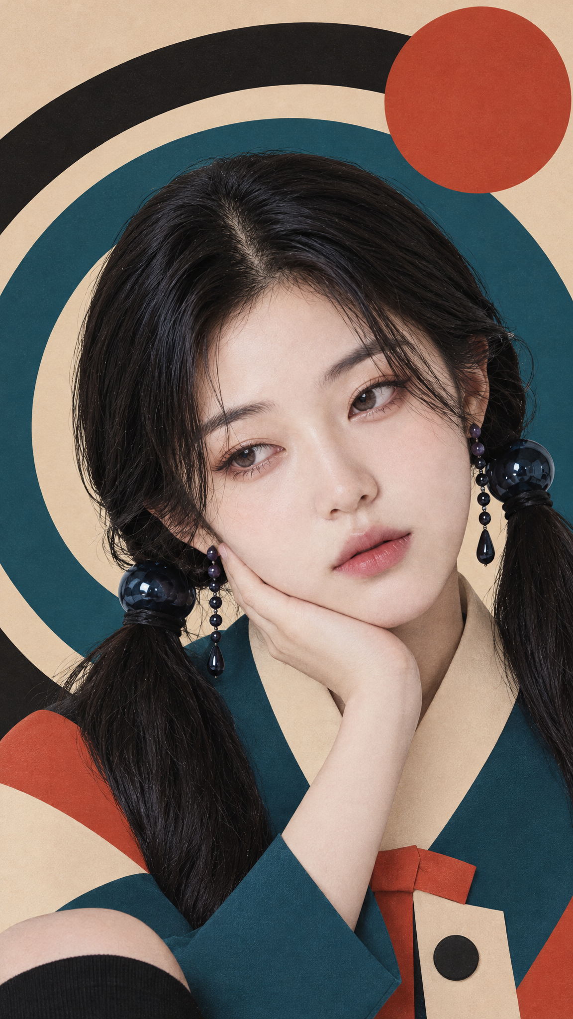 동심원 앞에서 손에 뺨을 괴고 고개를 기울인 서소영
