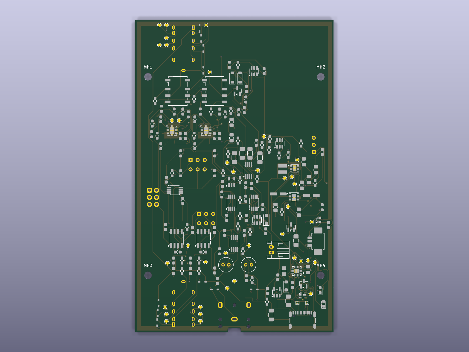 AMP44 Rev C Stage 3 PCB 앞면 실제 KiCad 렌더